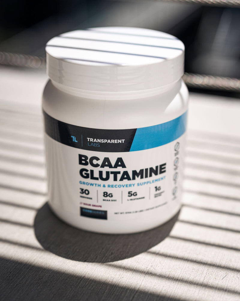 When to take BCAAS: Bottle of Transparent Labs' BCAA Glutamine