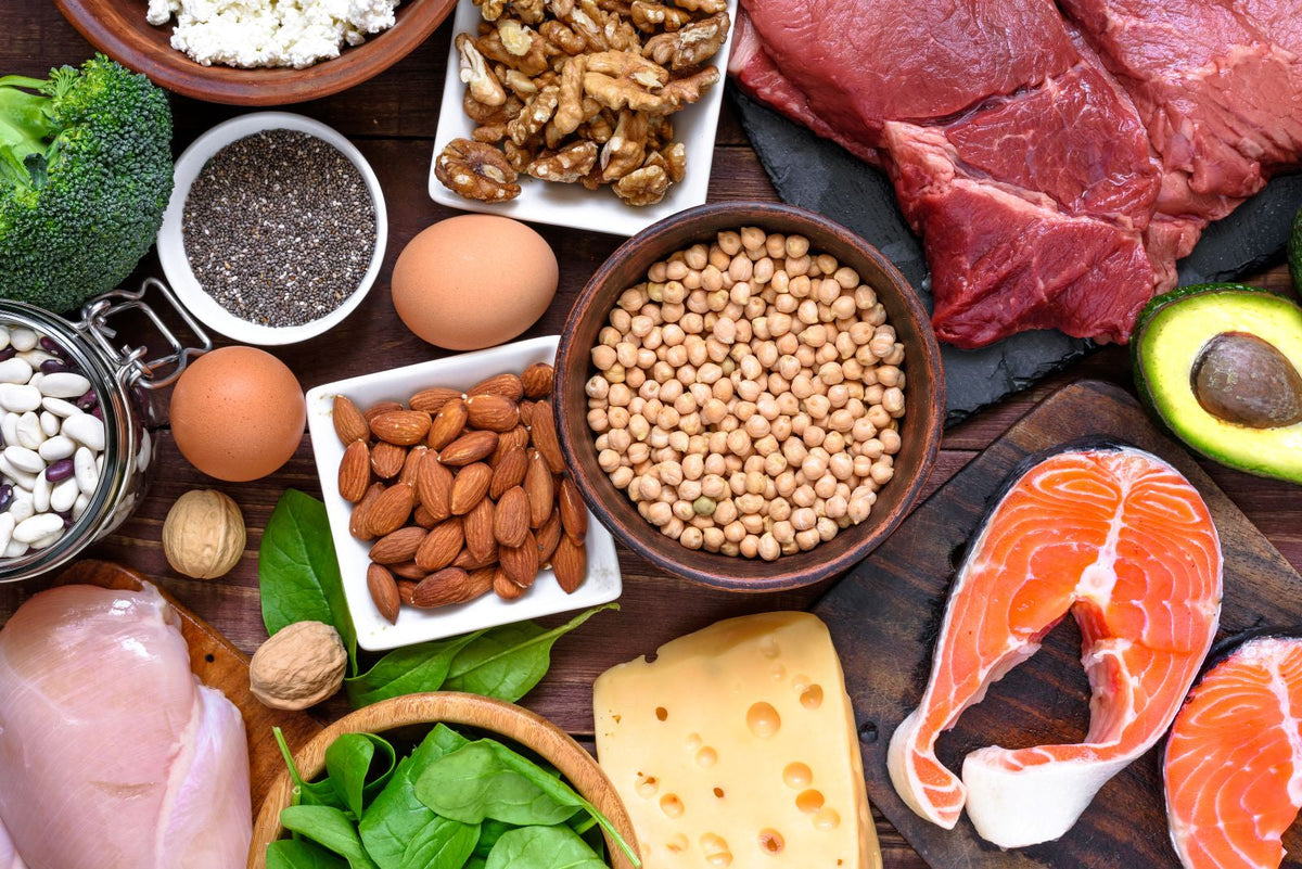 High protein meals: fish, meat, eggs, nuts, and cheese