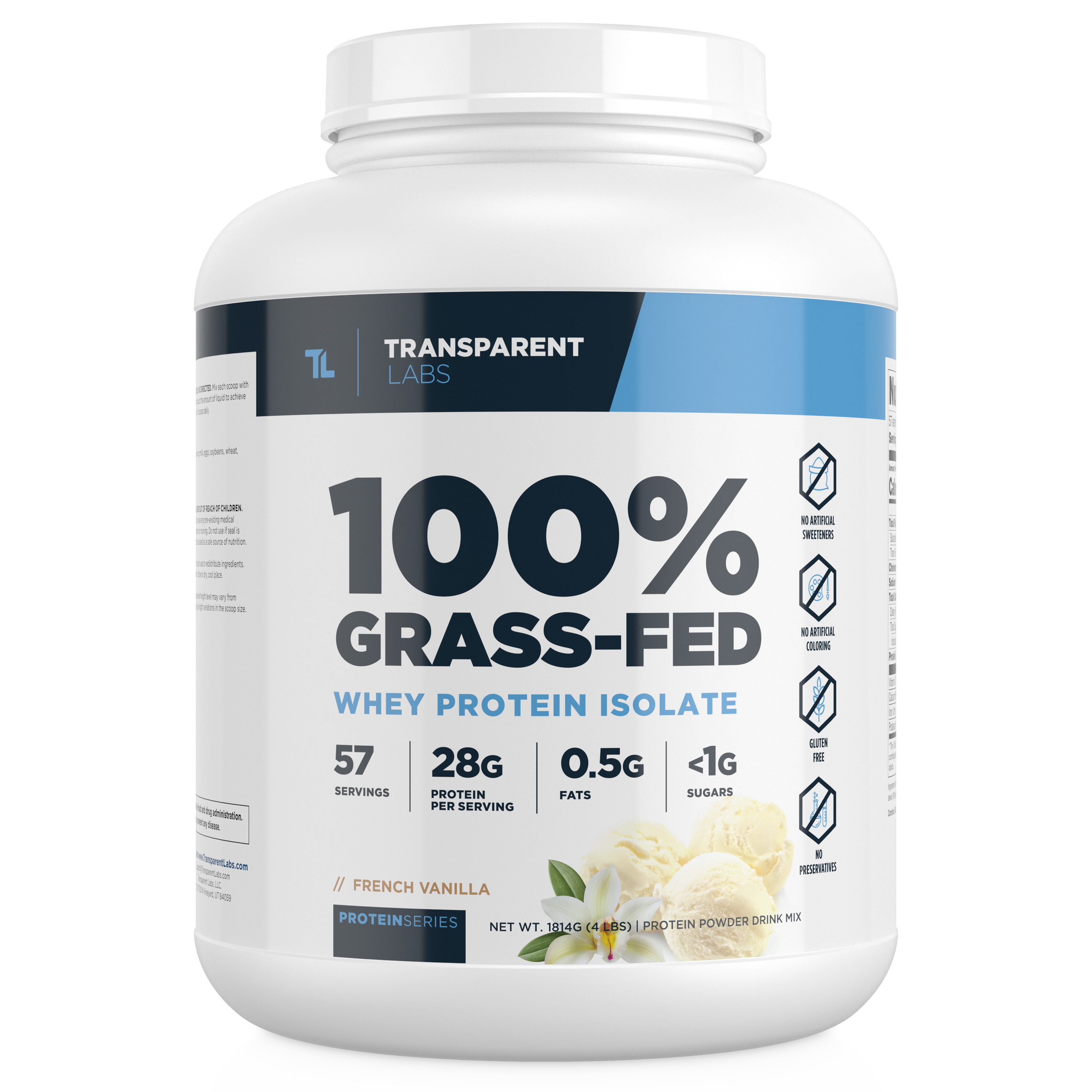 4lb Tub of 100% Grass-Fed Whey Protein Isolate Powder - Transparent Labs