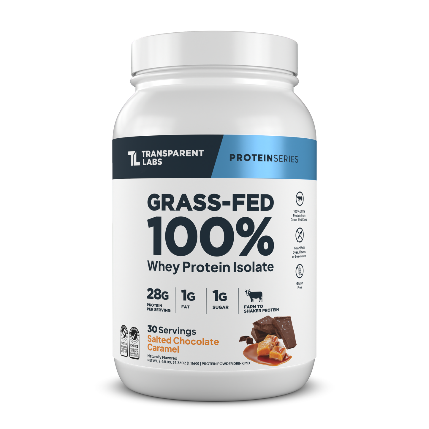 Transparent Labs Grass-Fed Whey Protein Isolate, Salted Chocolate Caramel, 2LB container