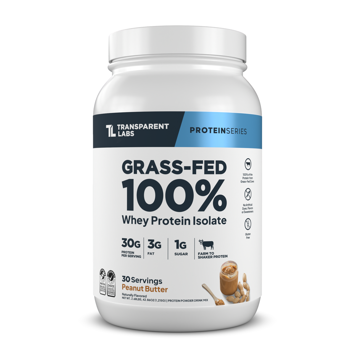 Grass-Fed Whey Protein Isolate - 2LB / Peanut Butter
