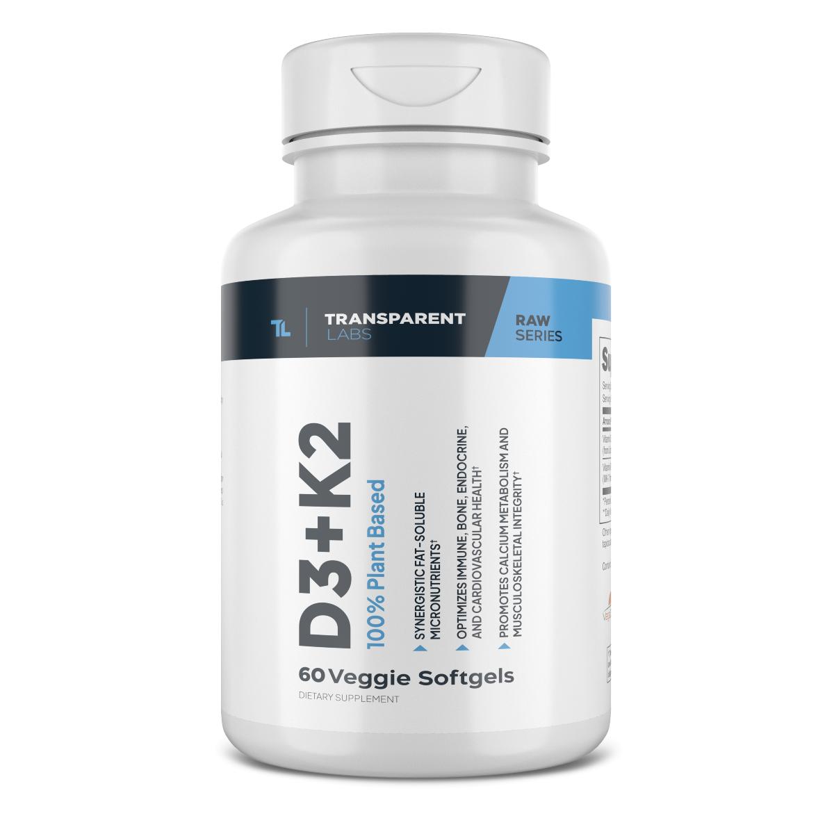 RawSeries Vitamin D3 and K2 Softgels 60 Servings Transparent Labs