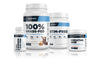 100% Grass-Fed Whey Protein Isolate, Sims-Free Pre-Workout Supplement, Fat Burner Stim-Free, and Creatine HMB . All products in white bottles with Transparent Labs Labels on bottles